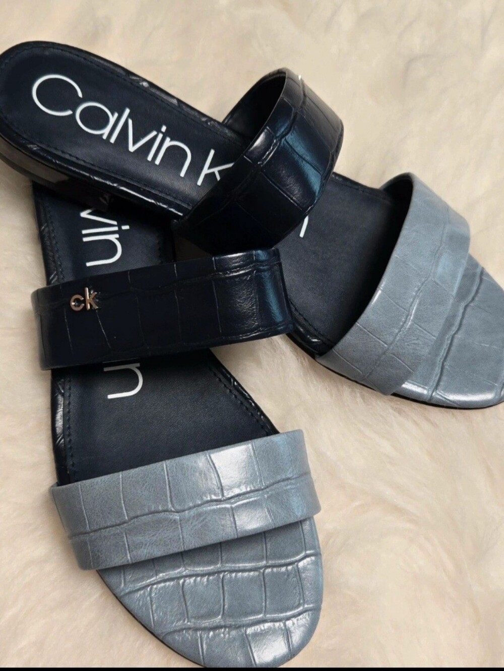 Calvin Klein Women's Two-Tone Gray & Black Slide Sandals
